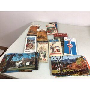 Vintage New England Road Maps Lot of 9 + Old Postcards Included